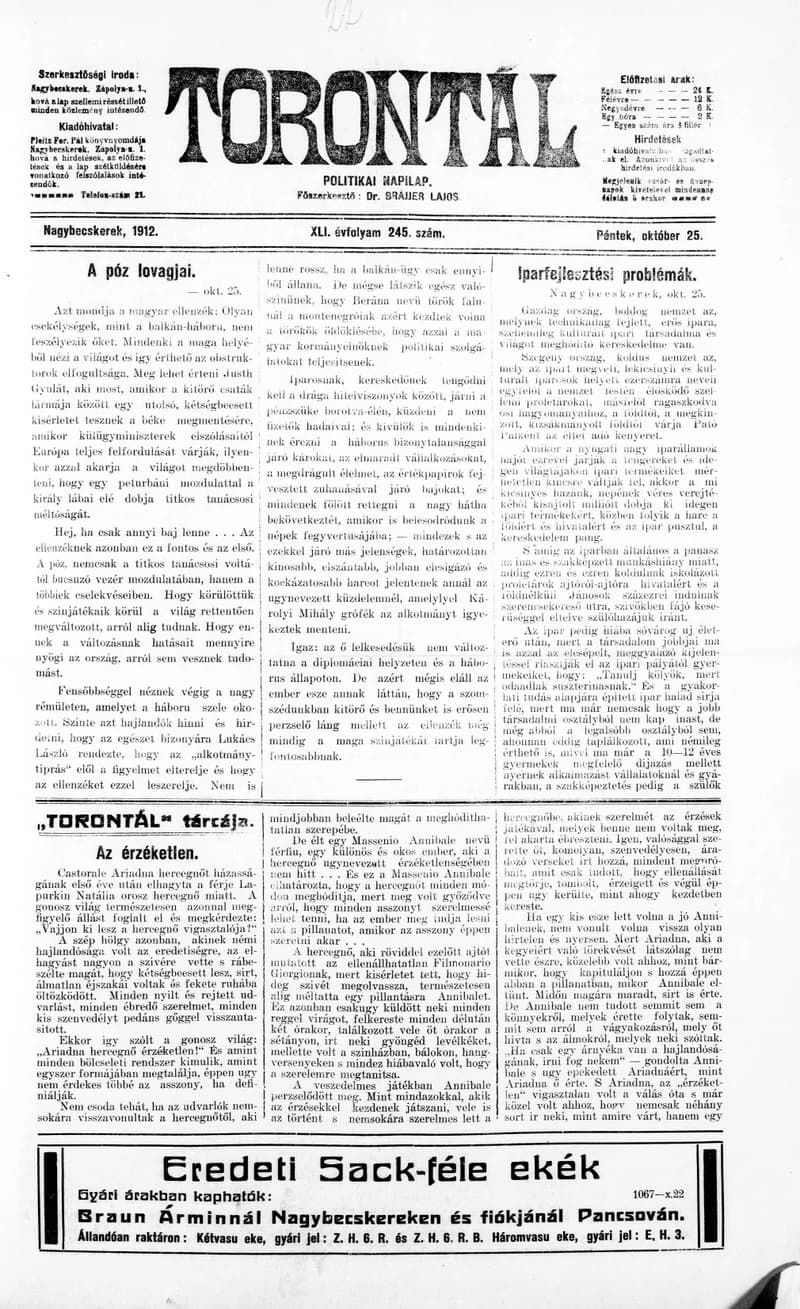 Torontál, 41. évf. 1912. október 25. 245. sz.