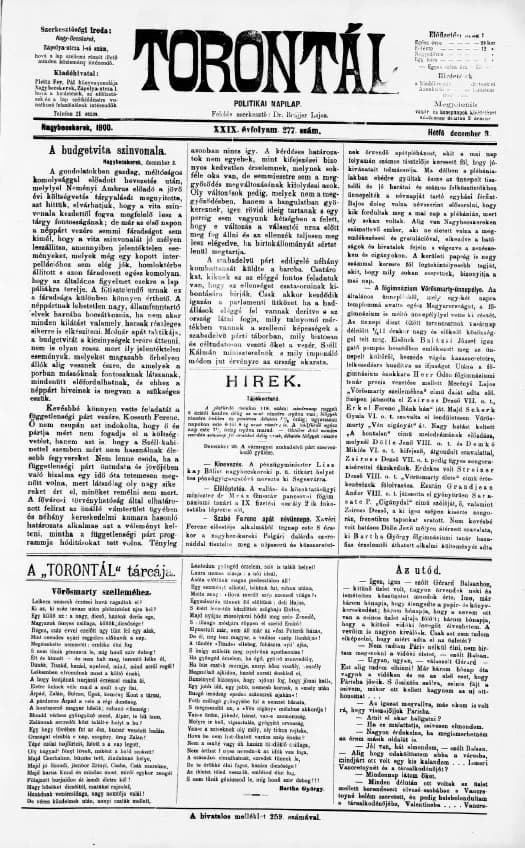 Torontál, 29. évf. 1900. december 3. 277. sz.