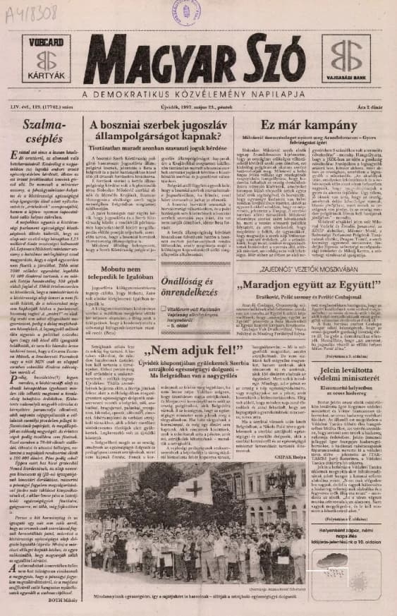 Magyar Szó, 54. évf. 1997. május 23. 119. sz. 1–16. oldal