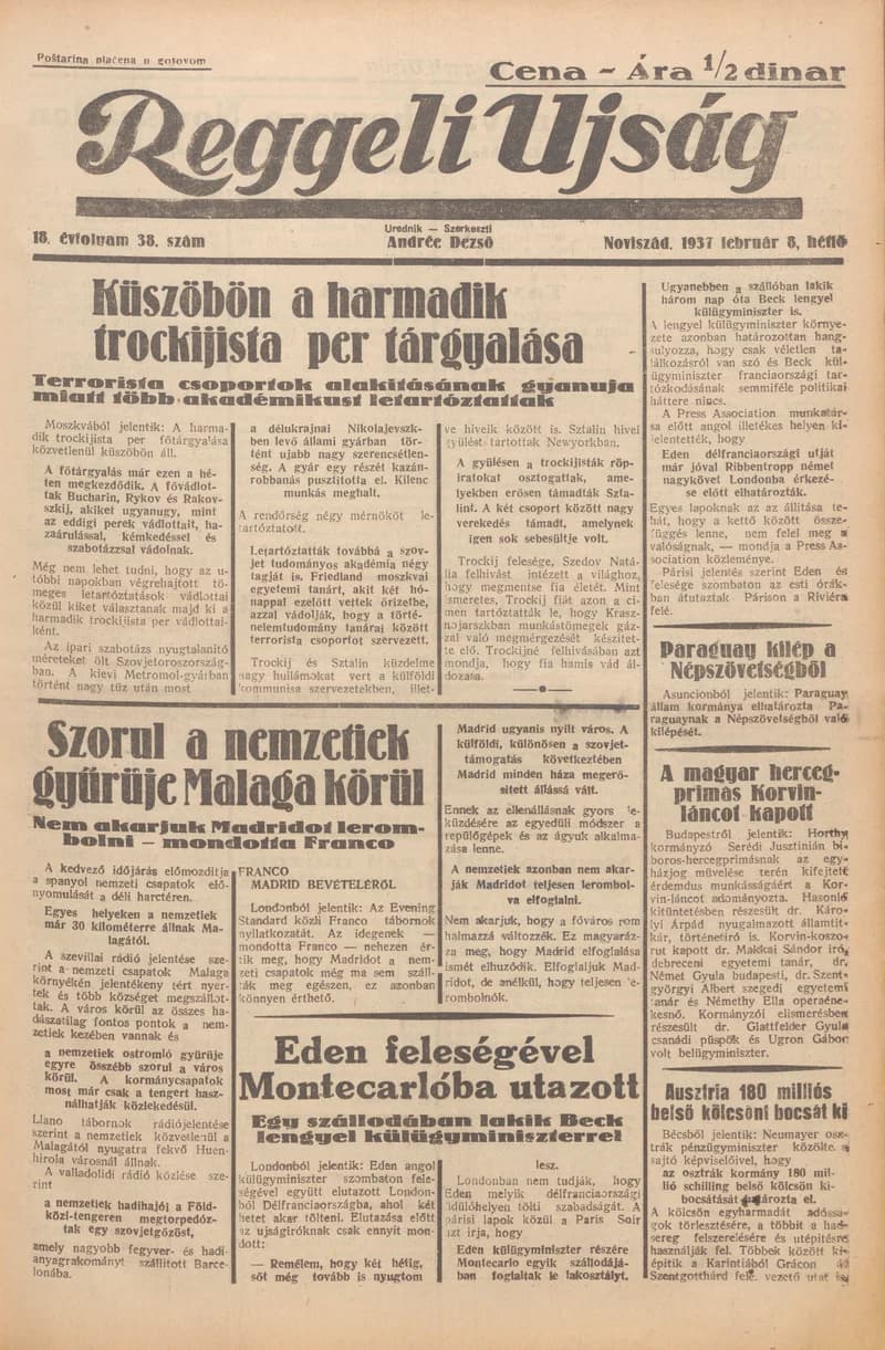 Reggeli Újság, 18. évf. 1937. február 8. 38. sz.