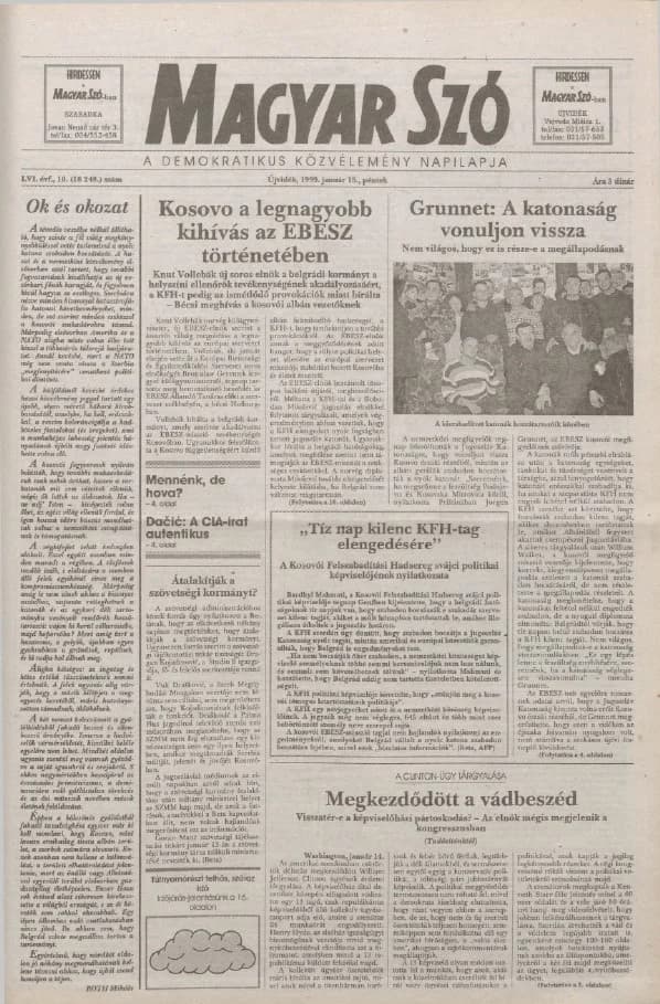 Magyar Szó, 56. évf. 1999. január 15. 10. sz. 1–16. oldal