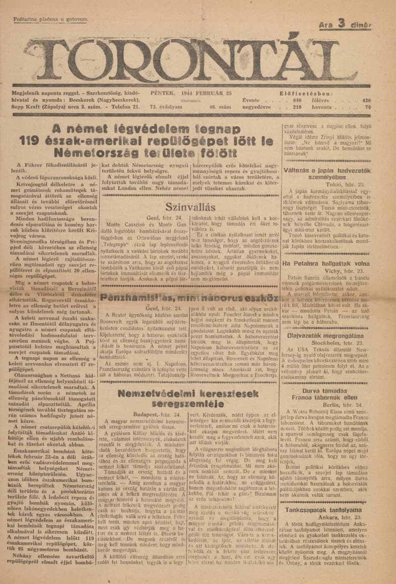 Torontál, 73. évf. 1944. február 25. 46. sz.
