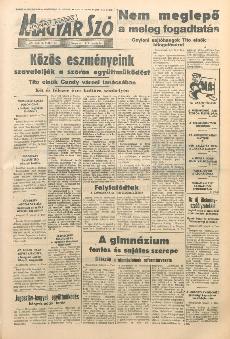 Magyar Szó, 16. évf. 1959. január 24. 19. sz. 1–18. oldal
