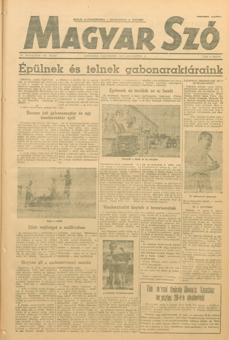 Magyar Szó, 4. évf. 1947. augusztus 21. 205. sz. 1–8. oldal