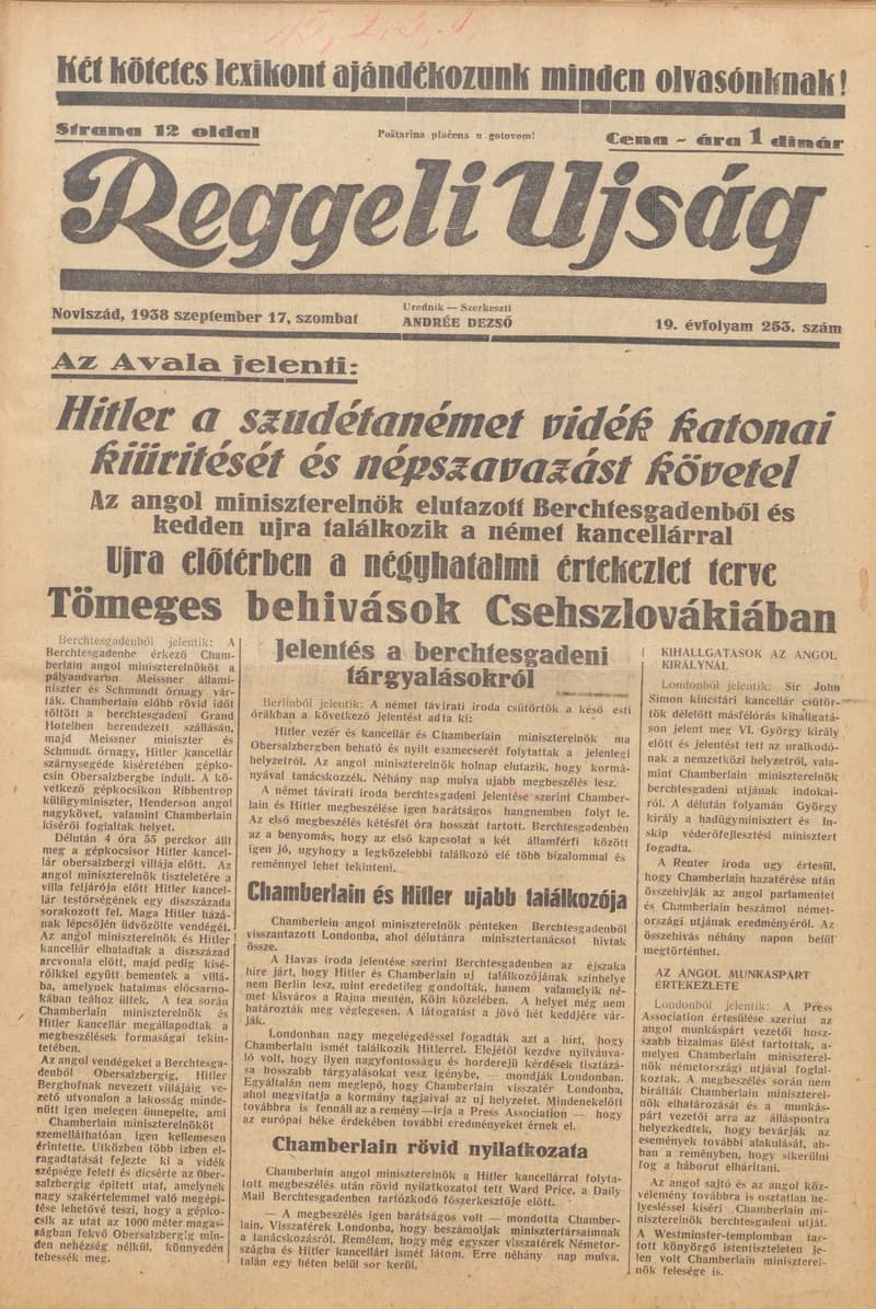Reggeli Újság, 19. évf. 1938. szeptember 17. 253. sz.