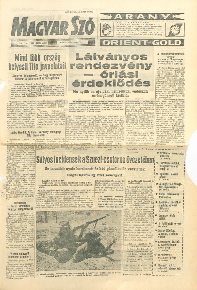 Magyar Szó, 24. évf. 1967. szeptember 22. 261. sz. 1–16. oldal