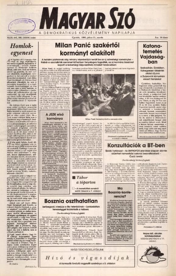 Magyar Szó, 49. évf. 1992. július 15. 192. sz. 1–16. oldal