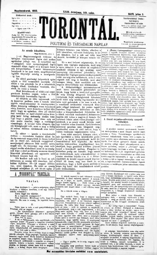 Torontál, 22. évf. 1893. július 3. 149. sz.