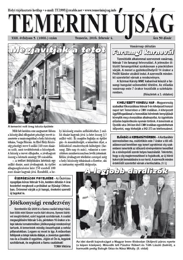 Temerini Újság, 22. évf. 2016. február 4. 5. sz.