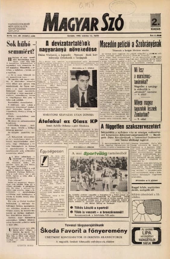 Magyar Szó, 47. évf. 1990. március 12. 69. sz. 1–20. oldal