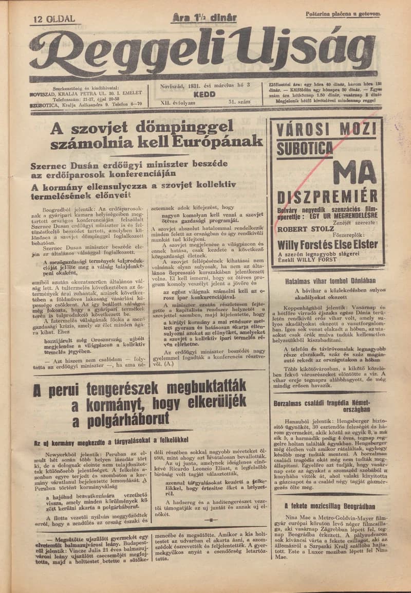 Reggeli Újság, 12. évf. 1931. március 3. 51. sz.