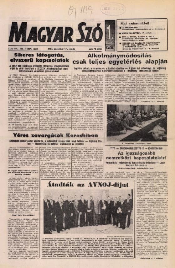 Magyar Szó, 43. évf. 1986. december 17. 345. sz. 1–16. oldal