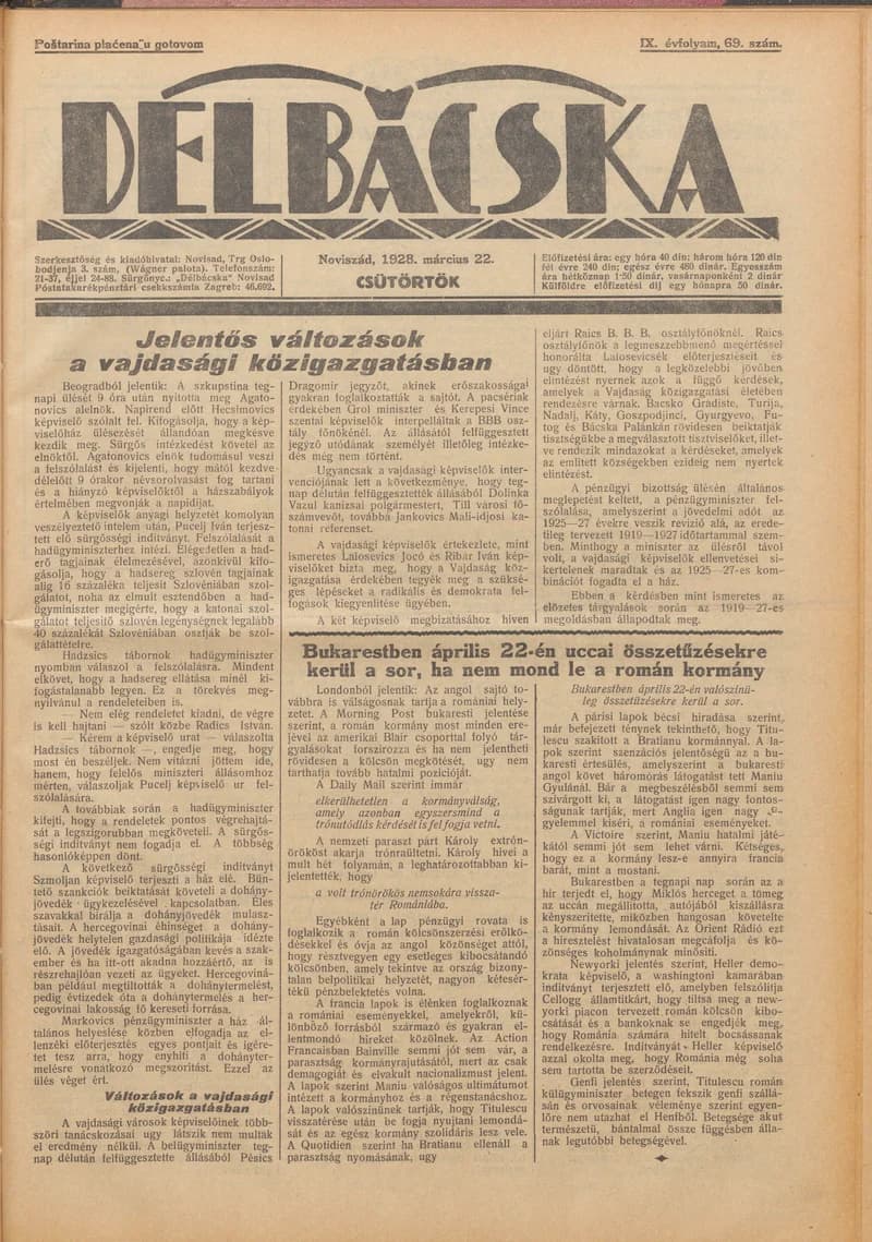 Délbácska, 9. évf. 1928. március 22. 69. sz.