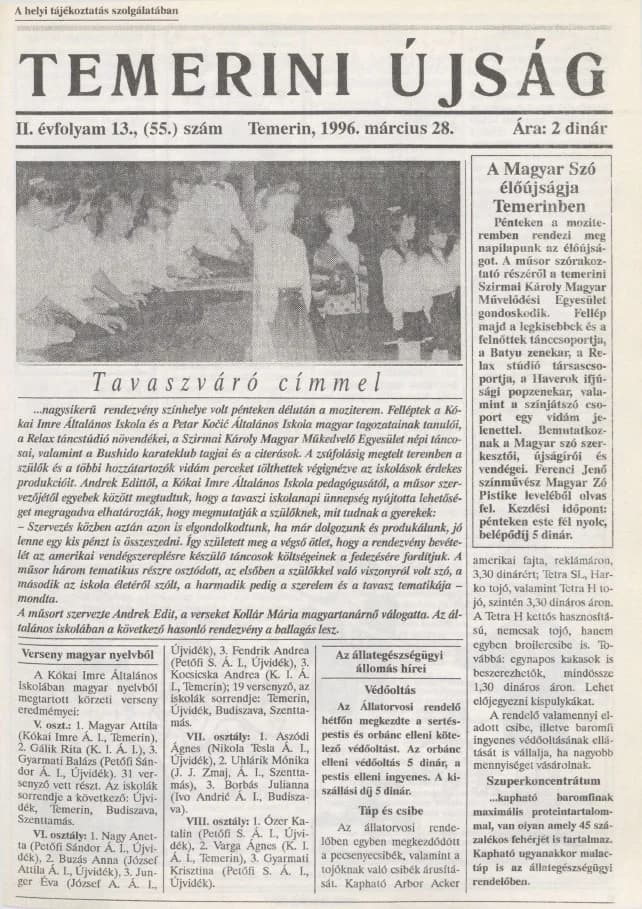 Temerini Újság, 2. évf. 1996. március 28. 13. sz.