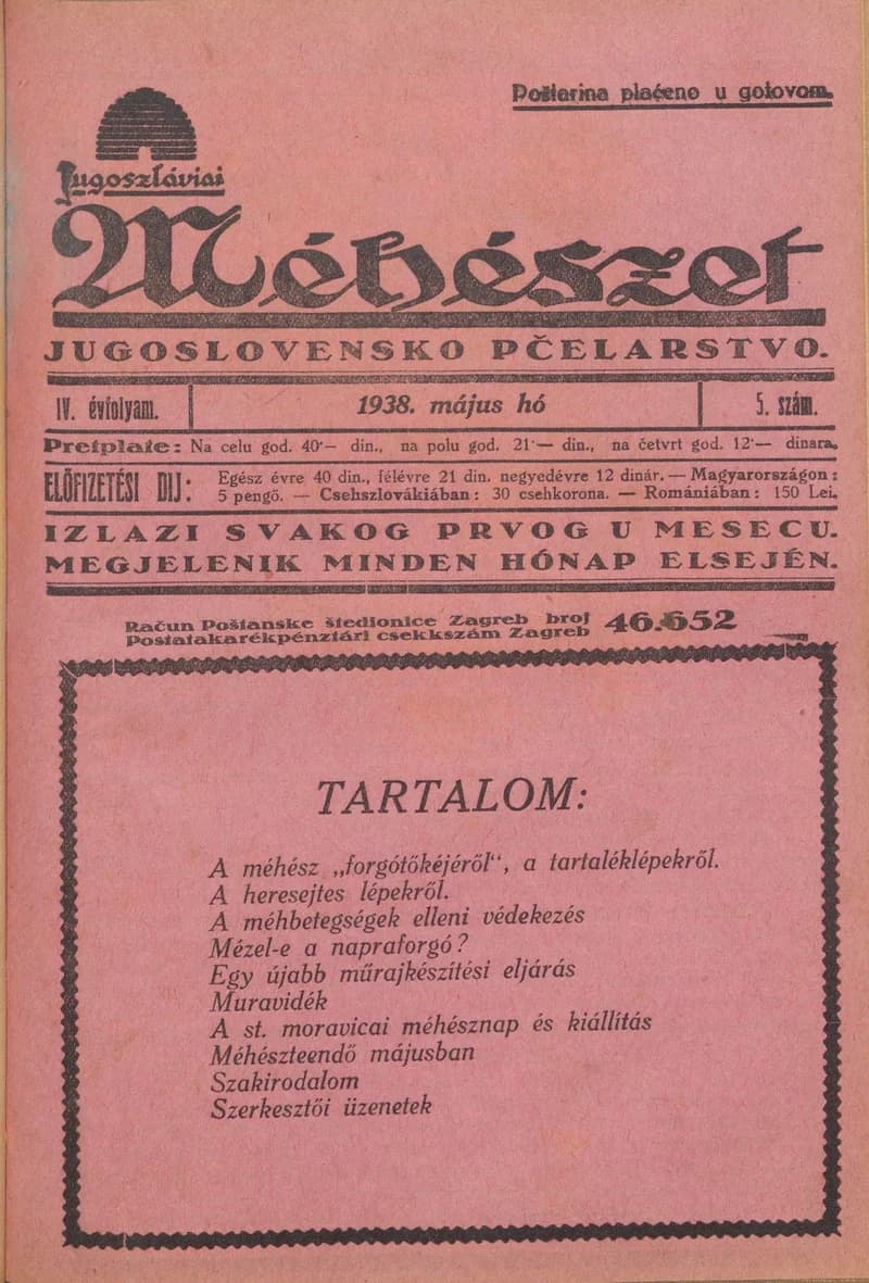 Jugoszláviai méhészet, 4. évf. 1938. május 1. 5. sz.