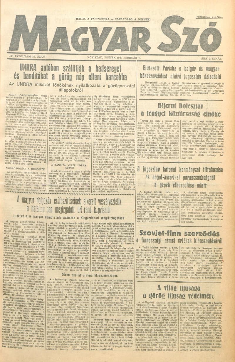 Magyar Szó, 4. évf. 1947. február 7. 32. sz. 1–6. oldal