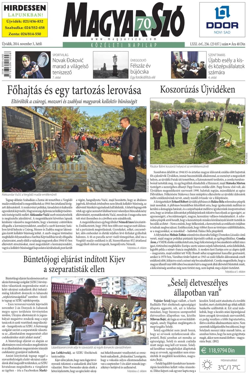 Magyar Szó, 71. évf. 2014. november 3. 256. sz. 1–20. oldal