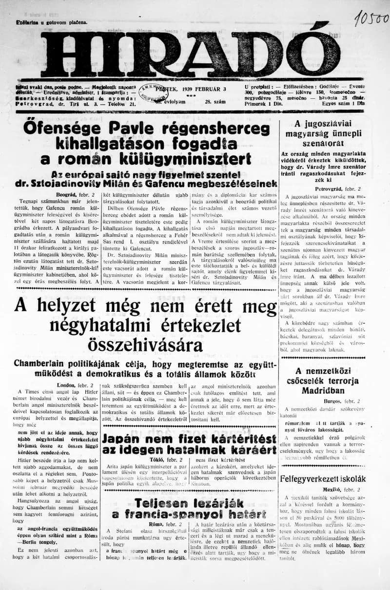 Híradó, 68. évf. 1939. február 3. 28. sz.