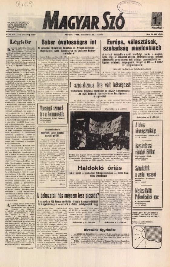 Magyar Szó, 46. évf. 1989. december 13. 340. sz.