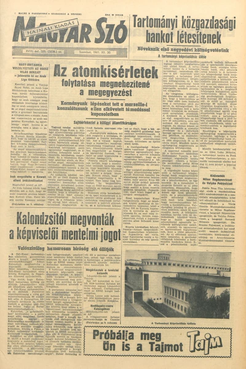Magyar Szó, 18. évf. 1961. december 30. 325. sz. 1–12. oldal