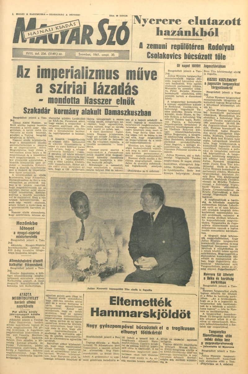 Magyar Szó, 18. évf. 1961. szeptember 30. 236. sz. 1–12. oldal