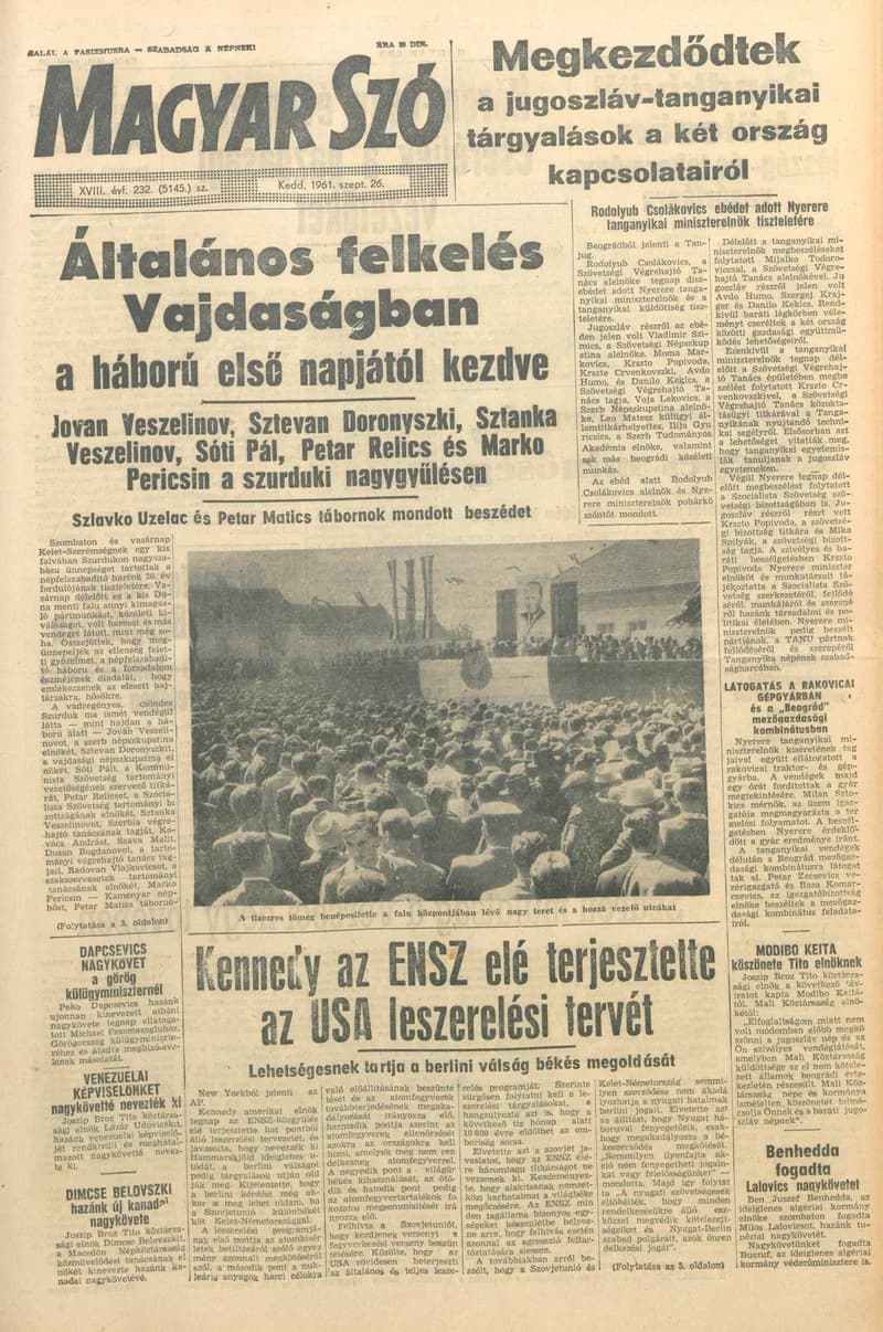 Magyar Szó, 18. évf. 1961. szeptember 26. 232. sz. 1–16. oldal