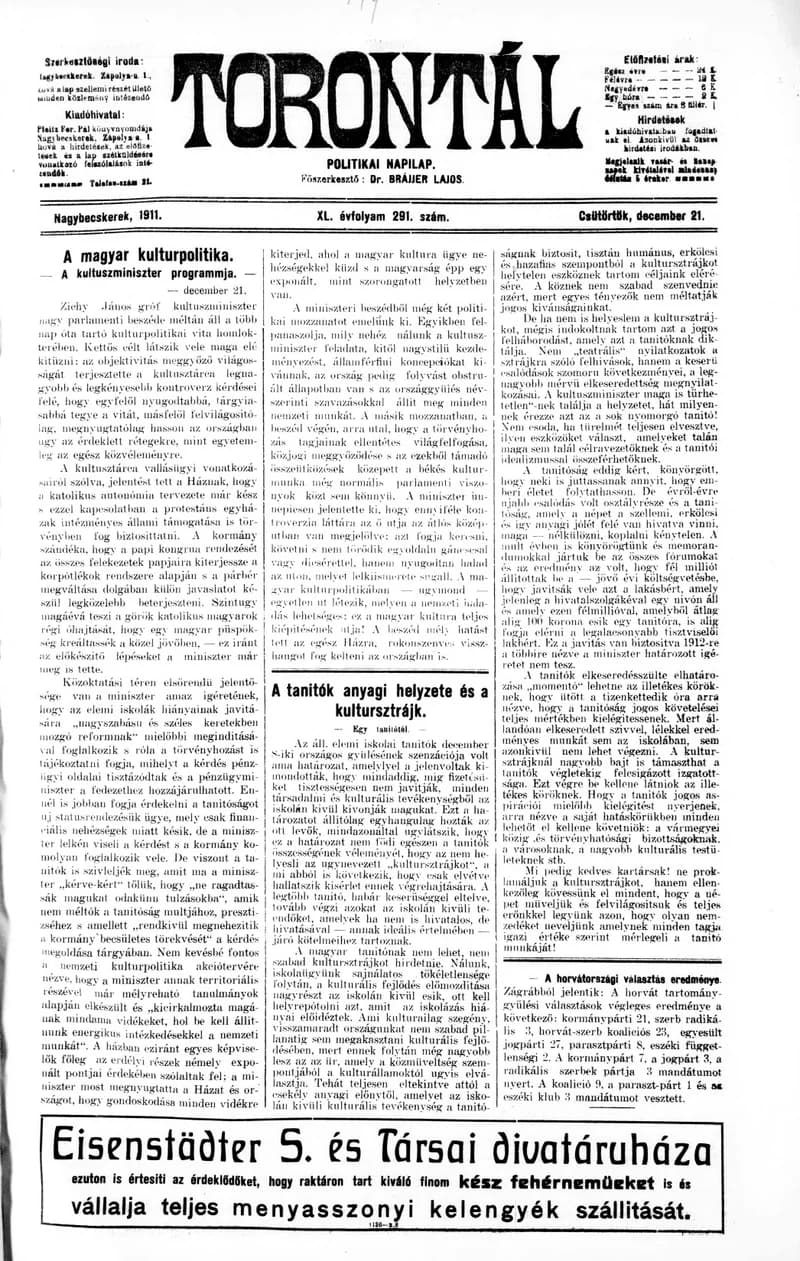 Torontál, 40. évf. 1911. december 21. 291. sz.