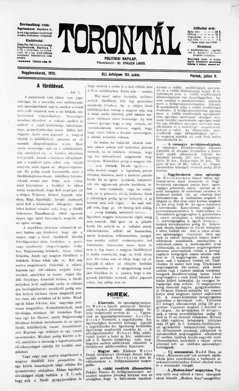 Torontál, 41. évf. 1912. július 5. 151. sz.