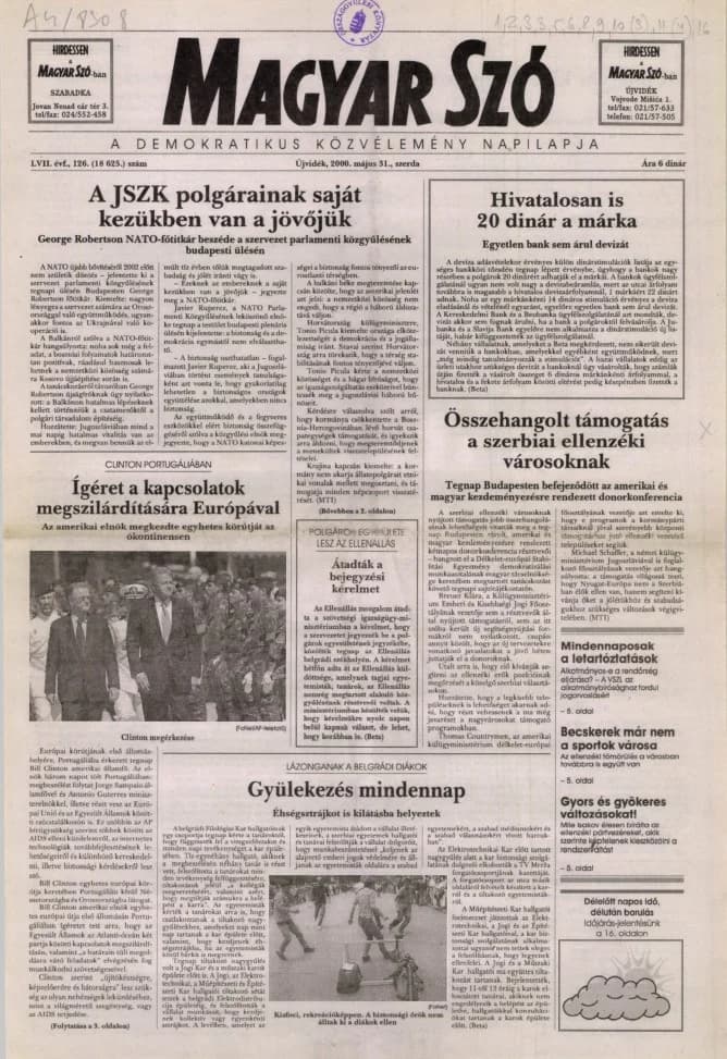 Magyar Szó, 57. évf. 2000. május 31. 126. sz. 1–16. oldal