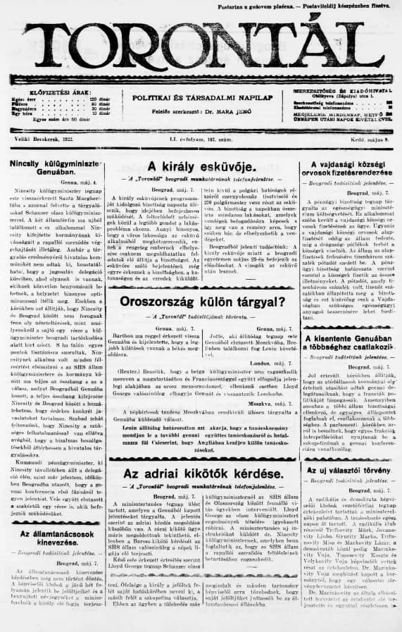 Torontál, 51. évf. 1922. május 9. 103. sz.