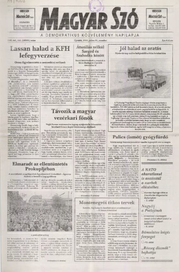 Magyar Szó, 56. évf. 1999. július 10. 151. sz. 1–16. oldal