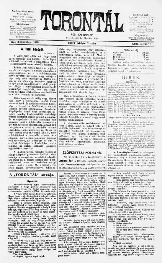 Torontál, 39. évf. 1910. január 4. 2. sz.