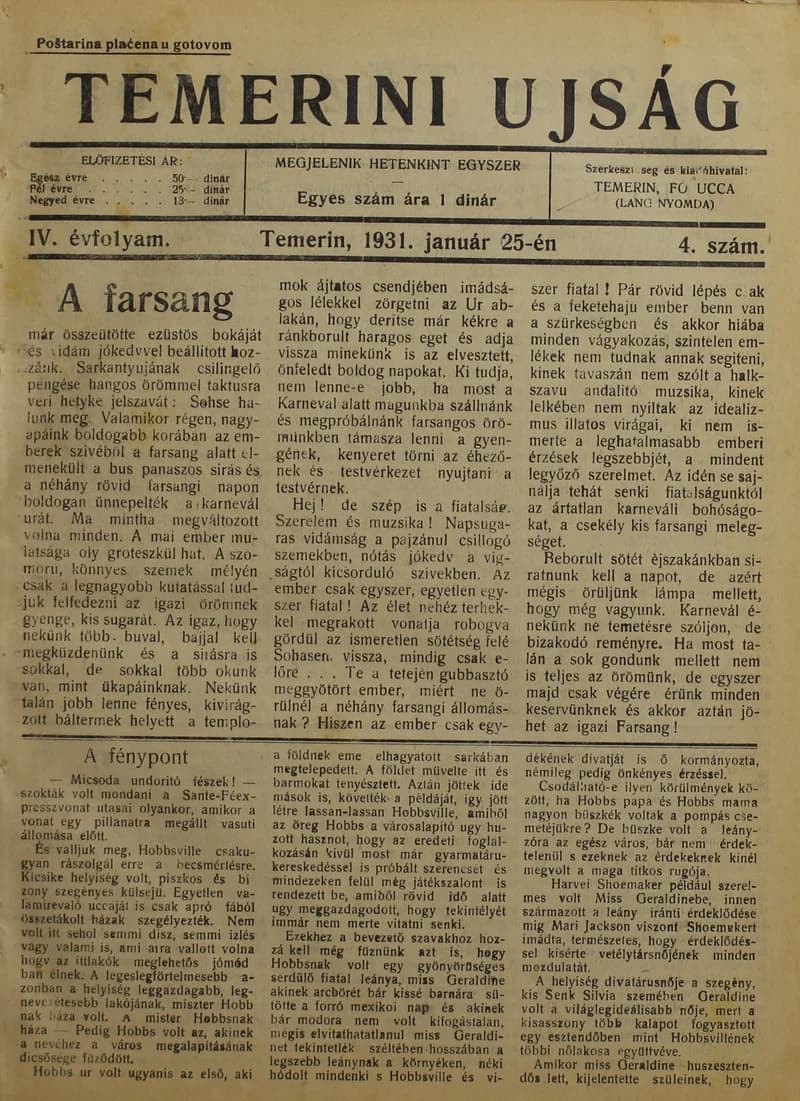 Temerini Újság 1928-1944, 4. évf. 1931. január 25. 4. sz.