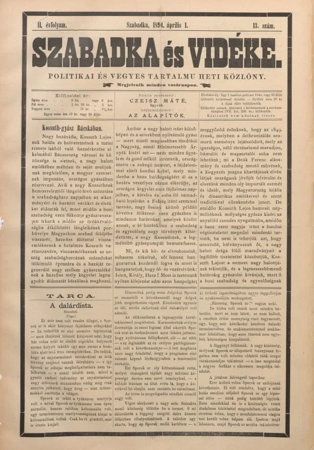 Szabadka és vidéke II, 2. évf. 1894. április 1. 13. sz.