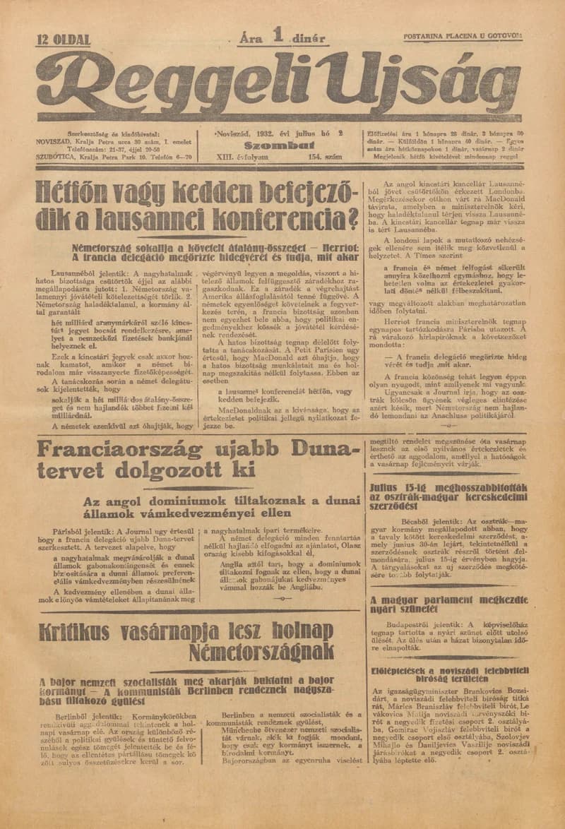 Reggeli Újság, 13. évf. 1932. július 2. 154. sz.