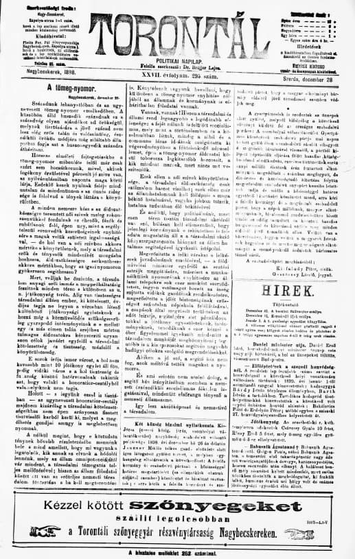 Torontál, 27. évf. 1898. december 28. 295. sz.