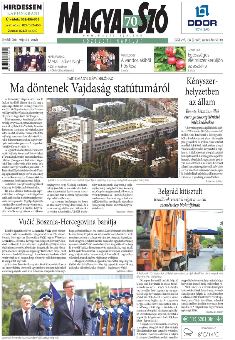Magyar Szó, 71. évf. 2014. május 14. 108. sz. 1–20. oldal