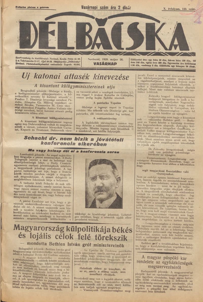 Délbácska, 10. évf. 1929. május 26. 122. sz.