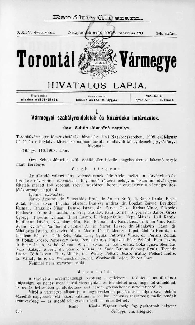 Torontál Vármegye Hivatalos Lapja, 24. évf. 1908. március 23. 14. sz.
