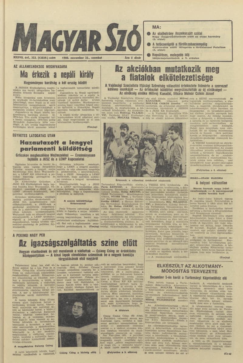 Magyar Szó, 37. évf. 1980. november 22. 323. sz. 1–20. oldal