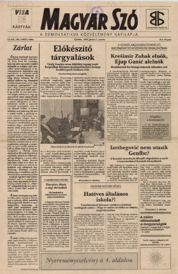 Magyar Szó, 51. évf. 1994. június 1. 106. sz. 1–16. oldal