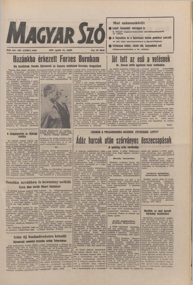 Magyar Szó, 42. évf. 1985. április 15. 103. sz. 1–20. oldal