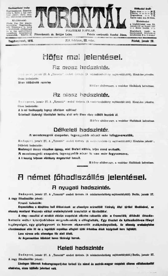 Torontál, 45. évf. 1916. január 28. 22. sz.