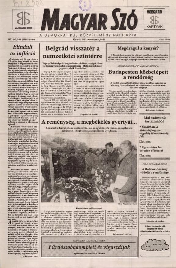 Magyar Szó, 54. évf. 1997. november 4. 260. sz. 1–16. oldal