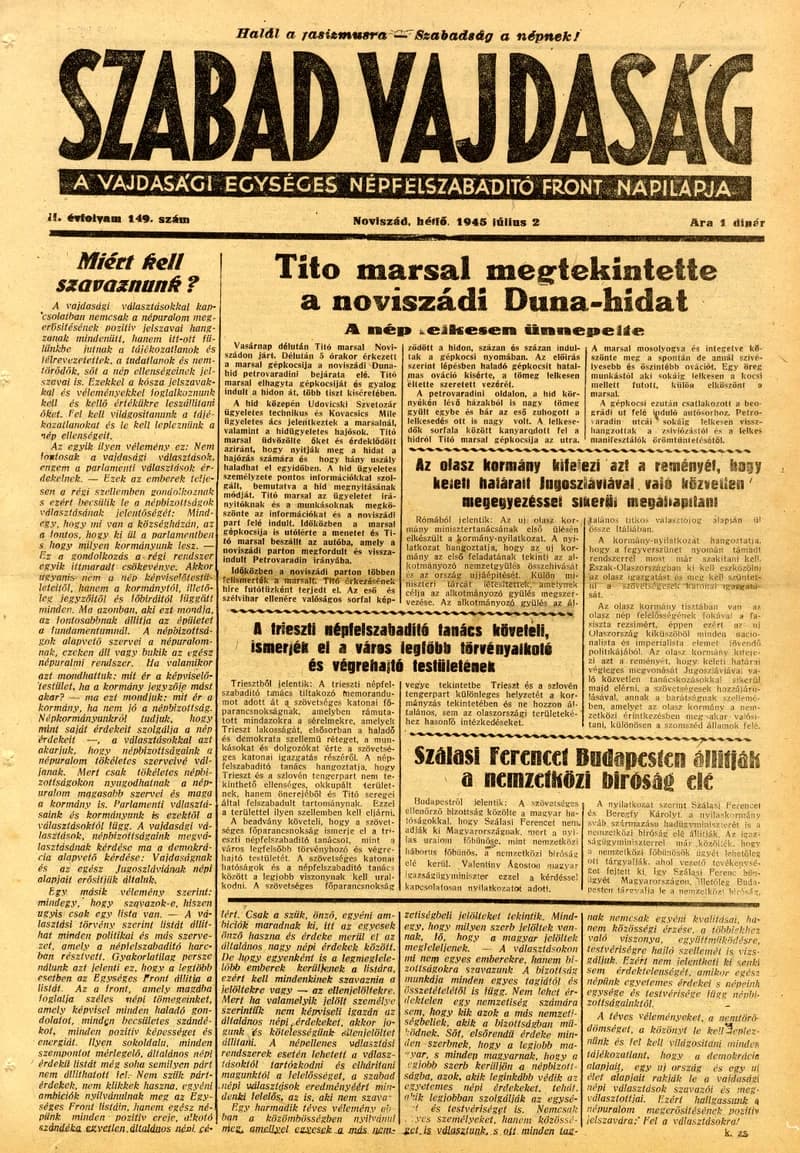 Szabad Vajdaság, 2. évf. 1945. július 2. 149. sz.