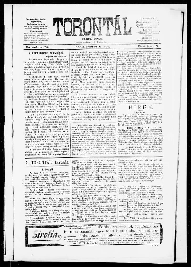 Torontál, 34. évf. 1905. február 24. 45. sz.