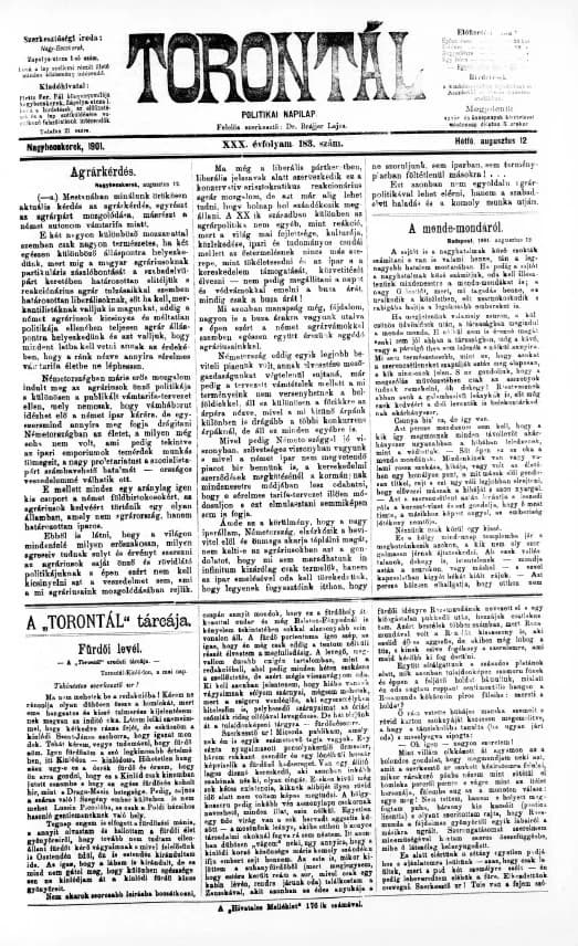 Torontál, 30. évf. 1901. augusztus 12. 183. sz.