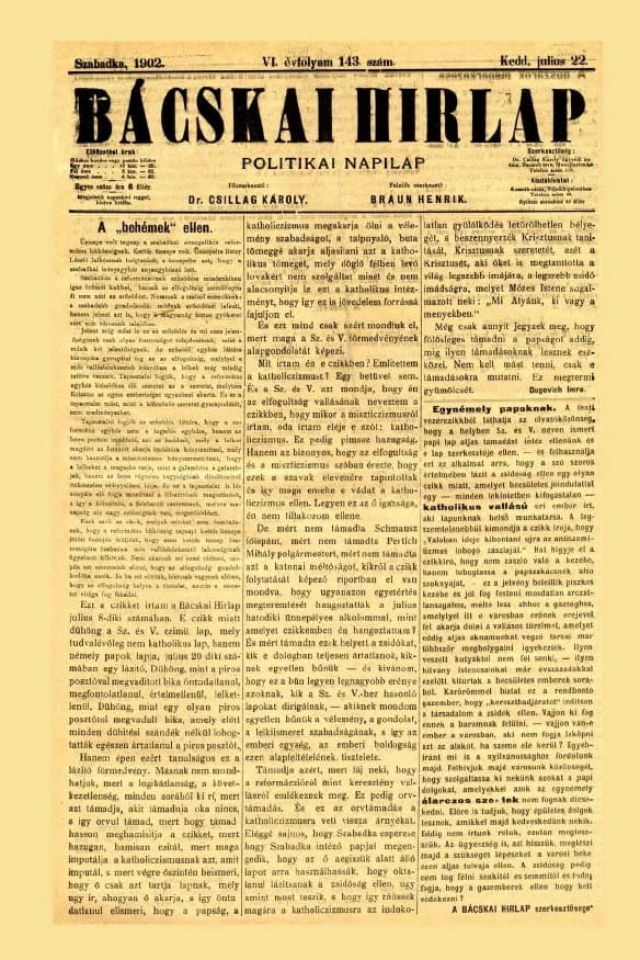 Bácskai Hirlap, 6. évf. 1902. július 22. 143. sz.