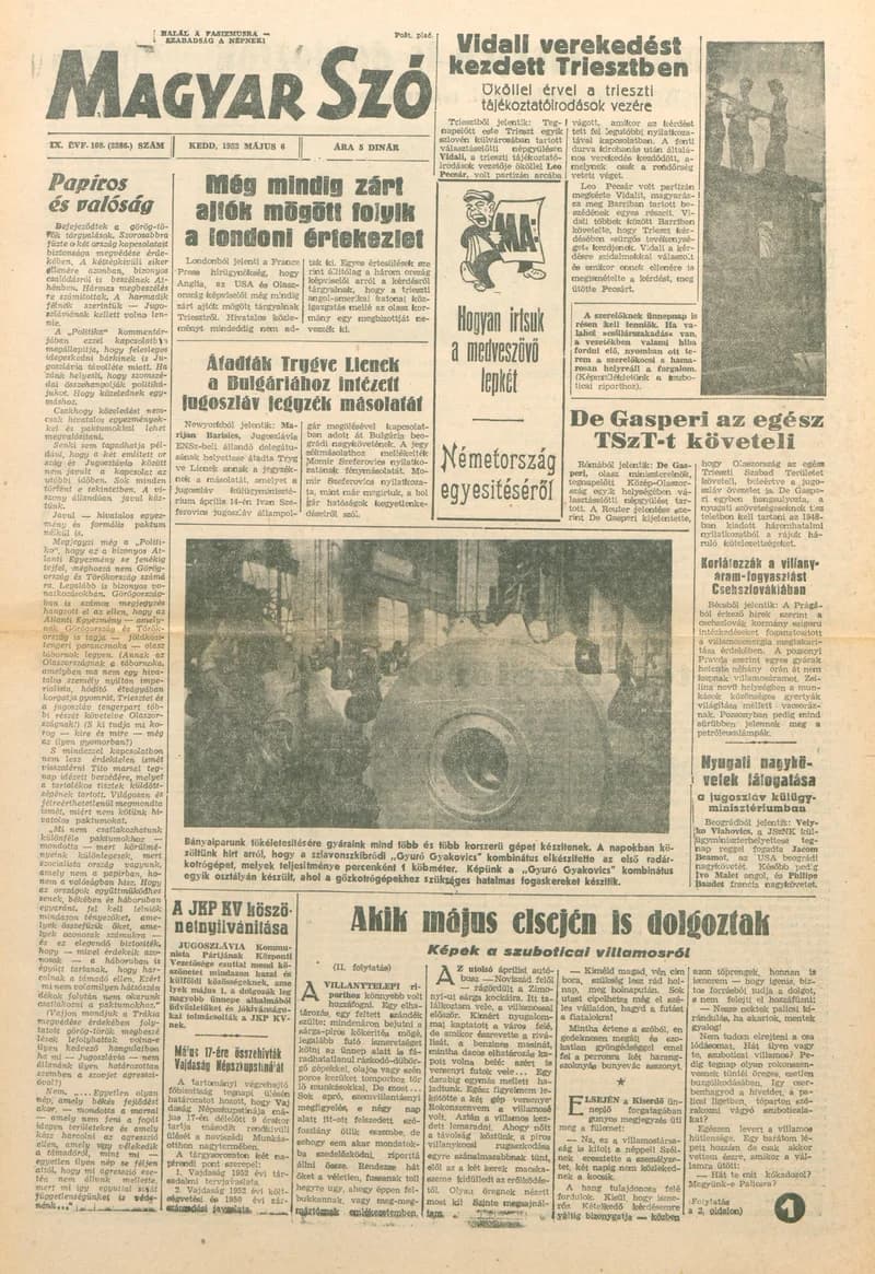 Magyar Szó, 9. évf. 1952. május 6. 108. sz. 1–6. oldal