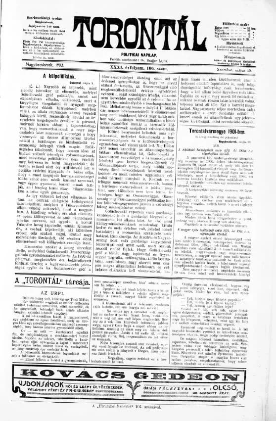 Torontál, 31. évf. 1902. május 10. 106. sz.